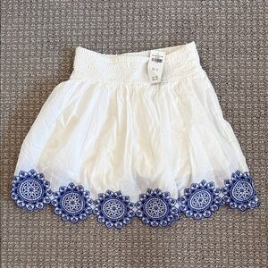 White and Blue Embroidered Skirt